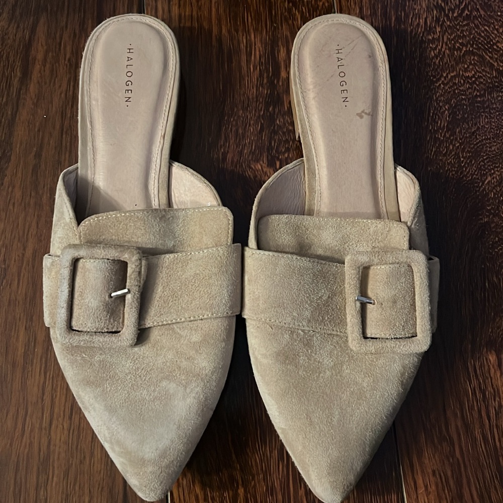 Halogen Tan Mules with Buckle Detail